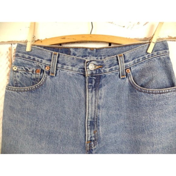 550 zipper fly denim high waisted relaxed tapered leg blue jeans - Picture 2 of 4